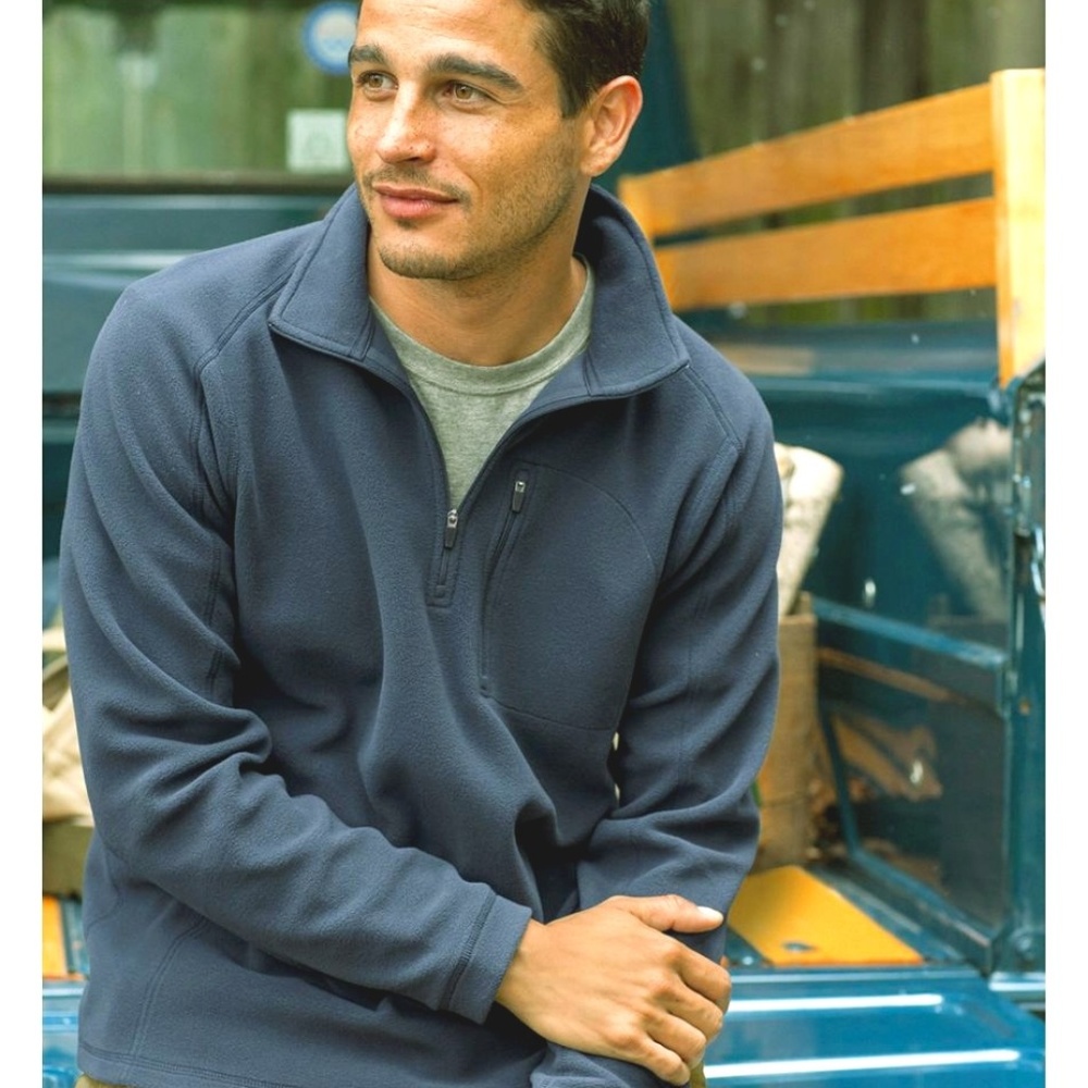 LL BEAN Mens Trail Fitness Fleece Quarter-Zip Blue